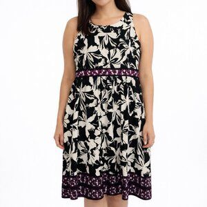 APT 9 Brand Women's Empire Waist Black, White & Purple Sleeveless Dress - Size L